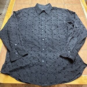 Jhane Barnes Button Front Shirt Mens Sz‎ XL Black Abstract 100% Silk Geometric